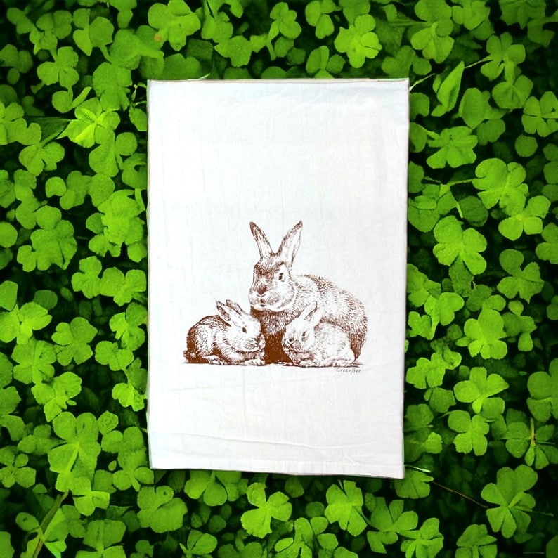 bunny rabbit family kitchen tea towel