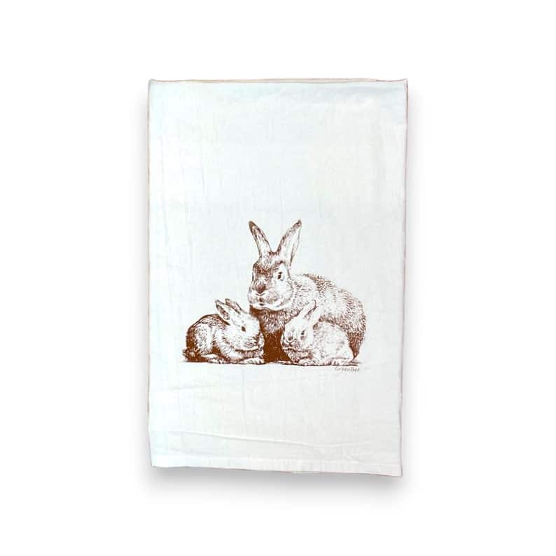 bunny rabbit family kitchen tea towel