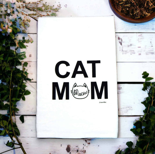 cat mom meow kitchen tea towel