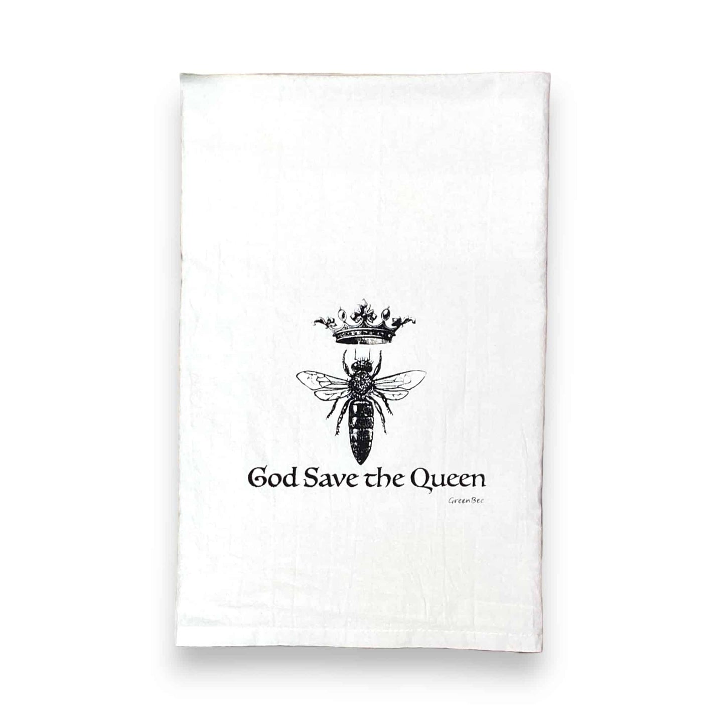 god save the queen honey bee kitchen tea towel