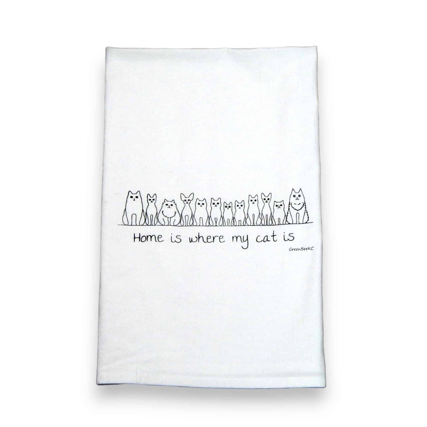 home is where my cat is kitchen tea towel