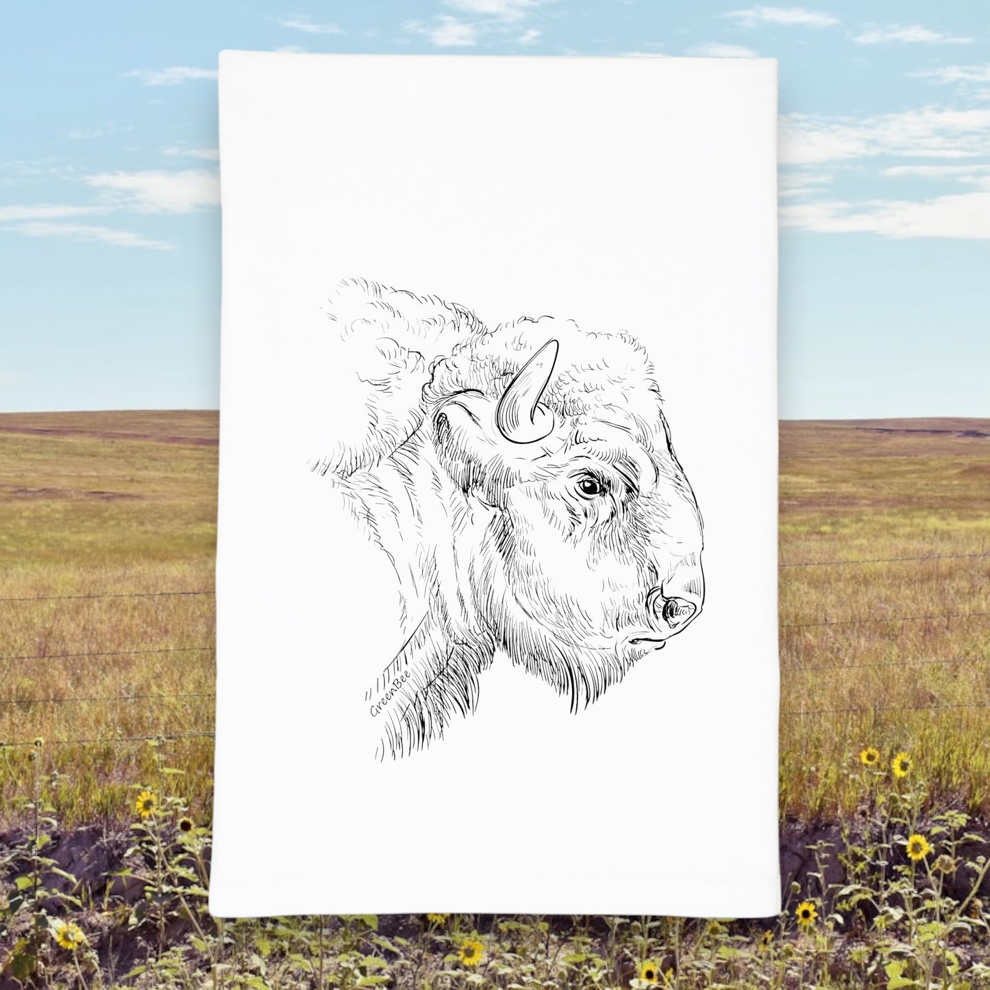 Buffalo Bison Head Face Kitchen Tea Towel