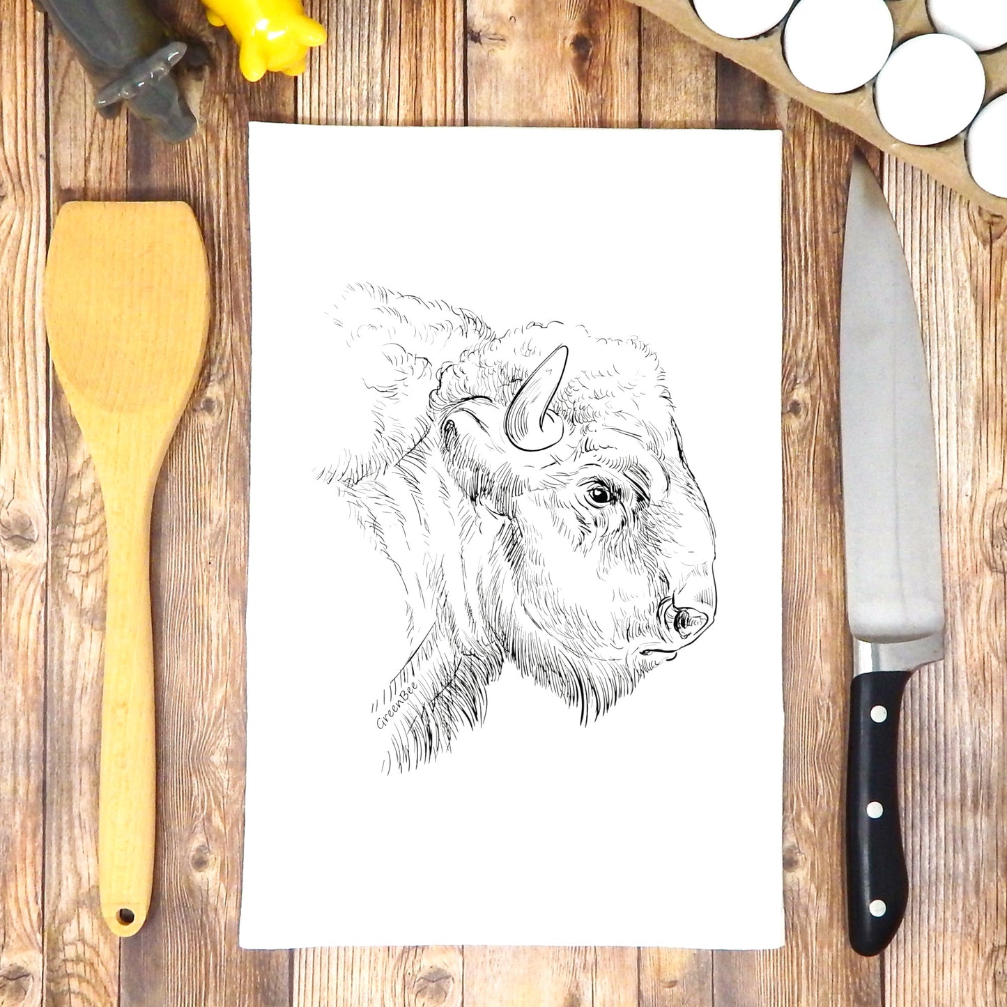 Buffalo Bison Head Face Kitchen Tea Towel