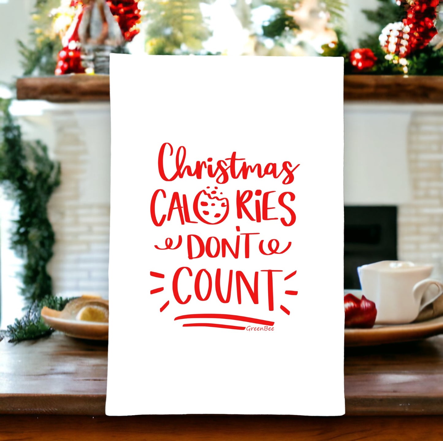 Christmas calories don't count Christmas kitchen tea towel