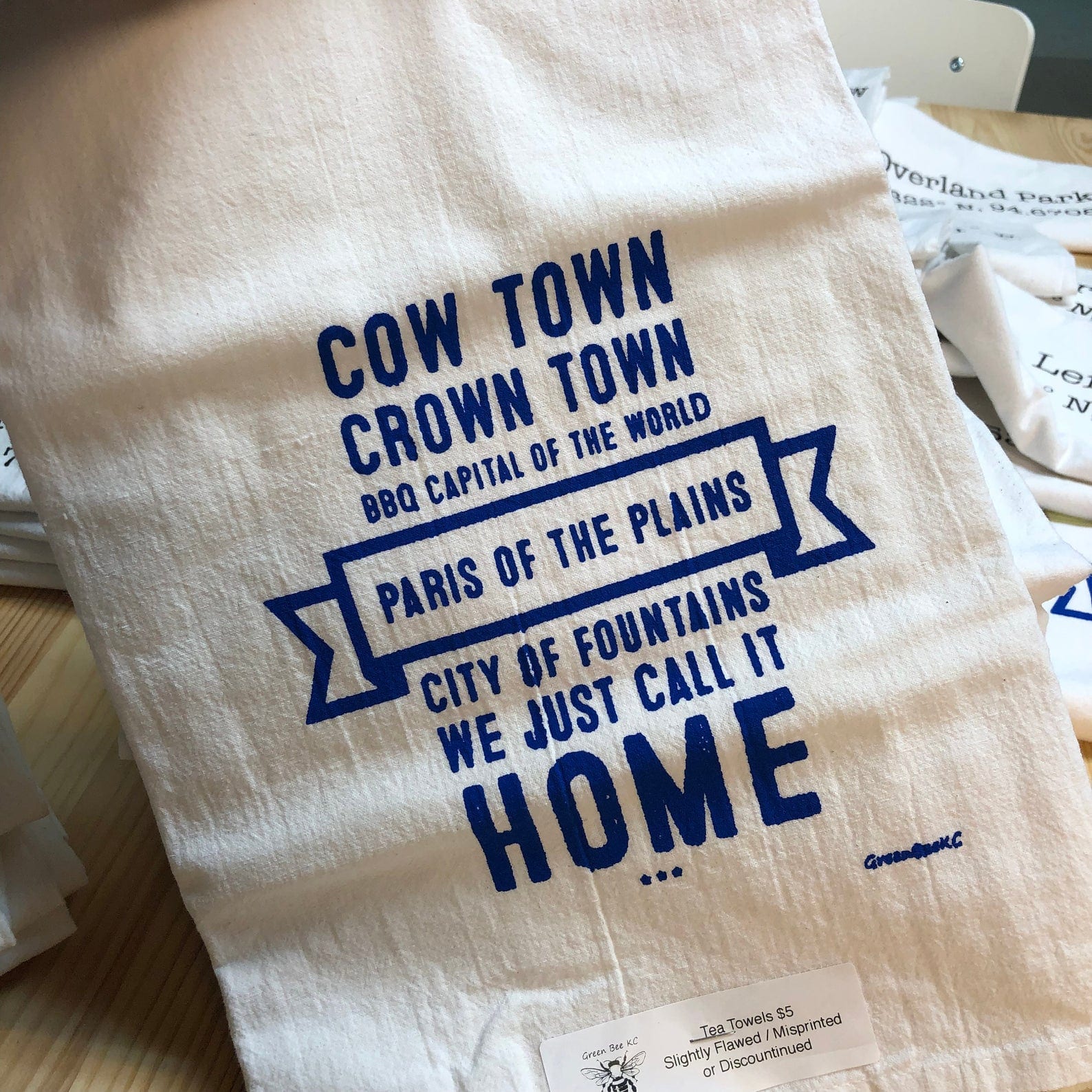 Cow Town Tea Towel Seconds Sale Blue Ink