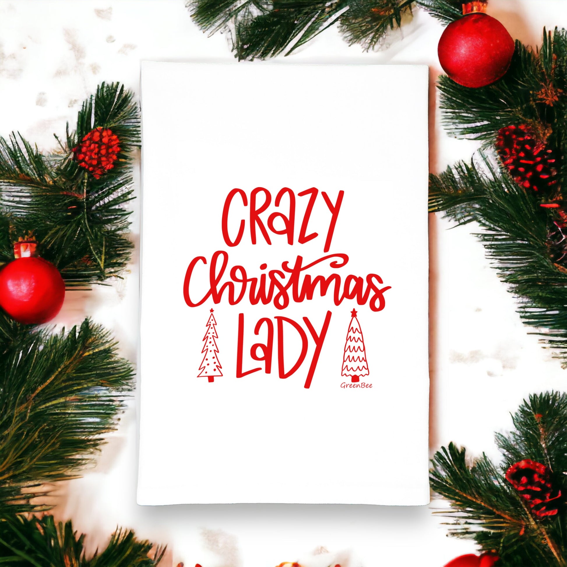 crazy Christmas lady Christmas kitchen tea towel