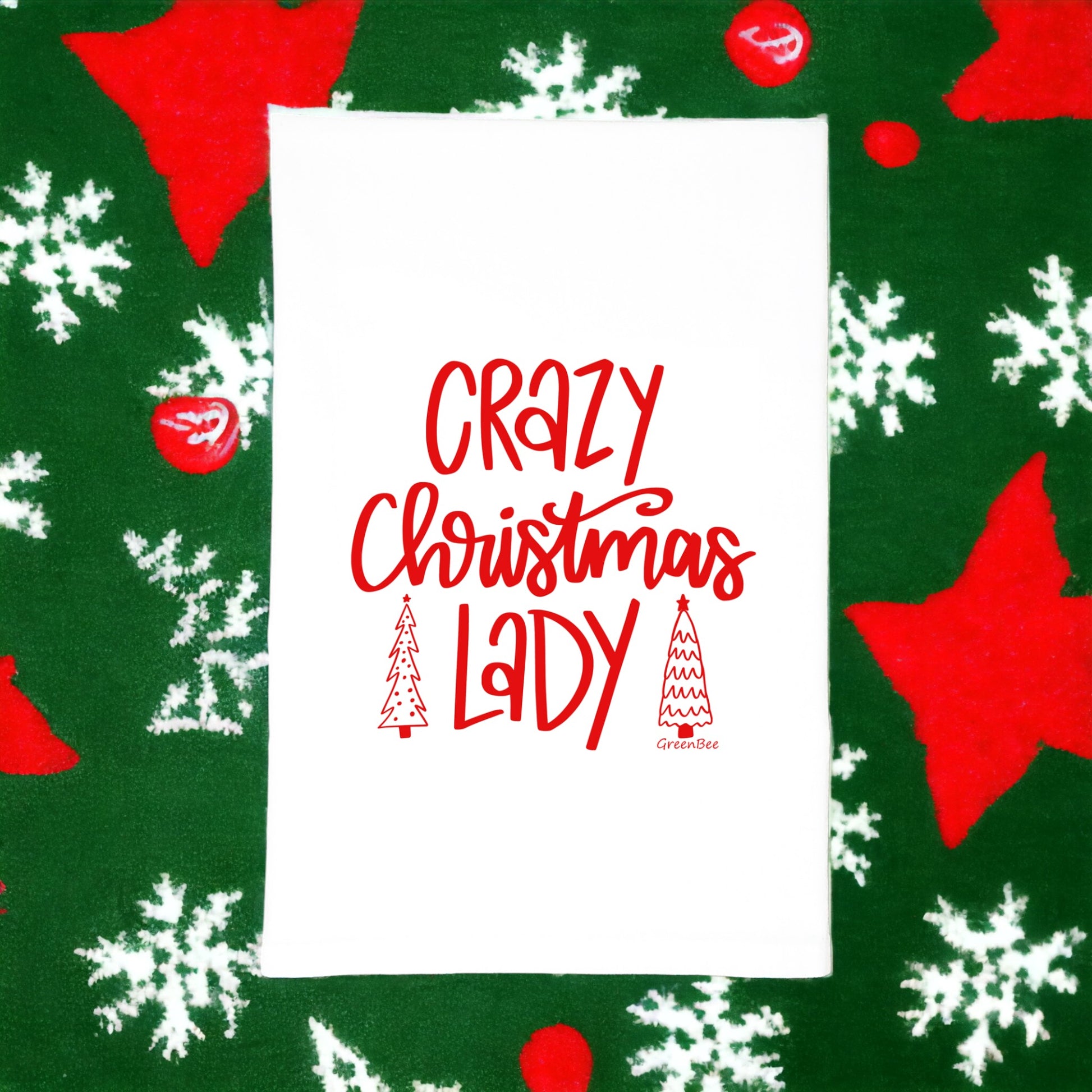 crazy Christmas lady Christmas kitchen tea towel