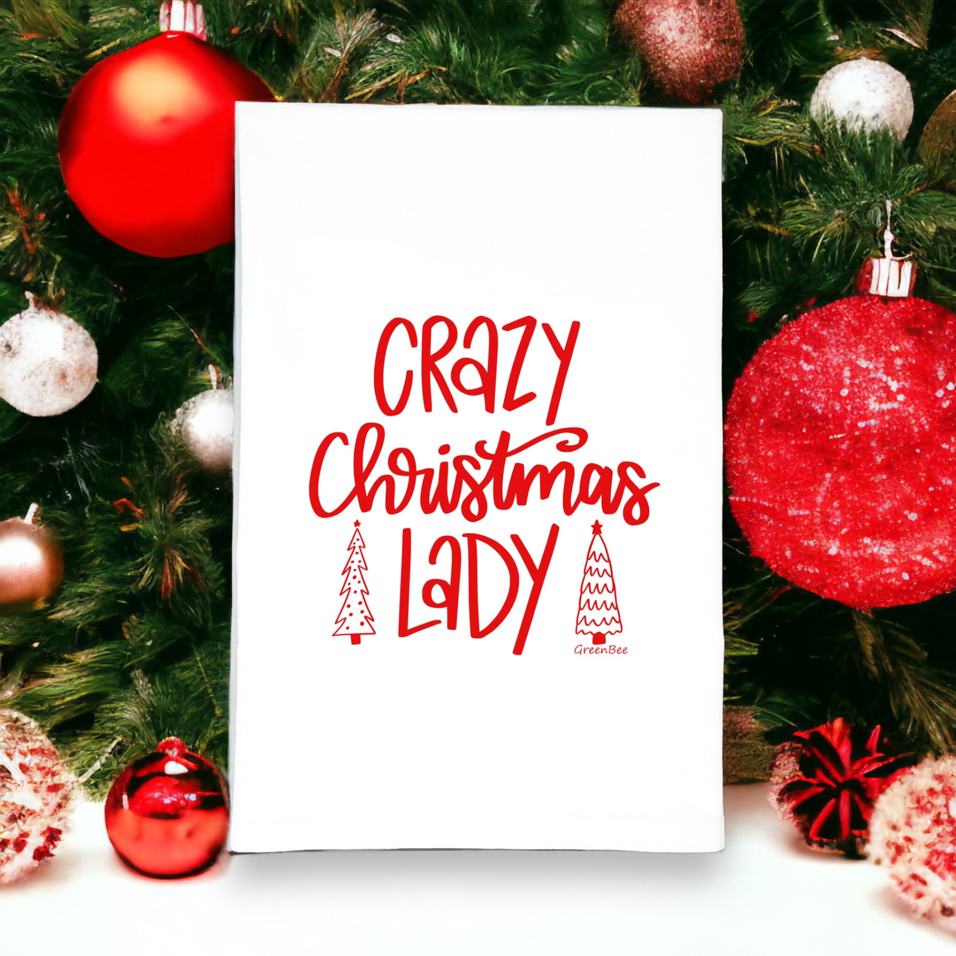 crazy Christmas lady Christmas kitchen tea towel