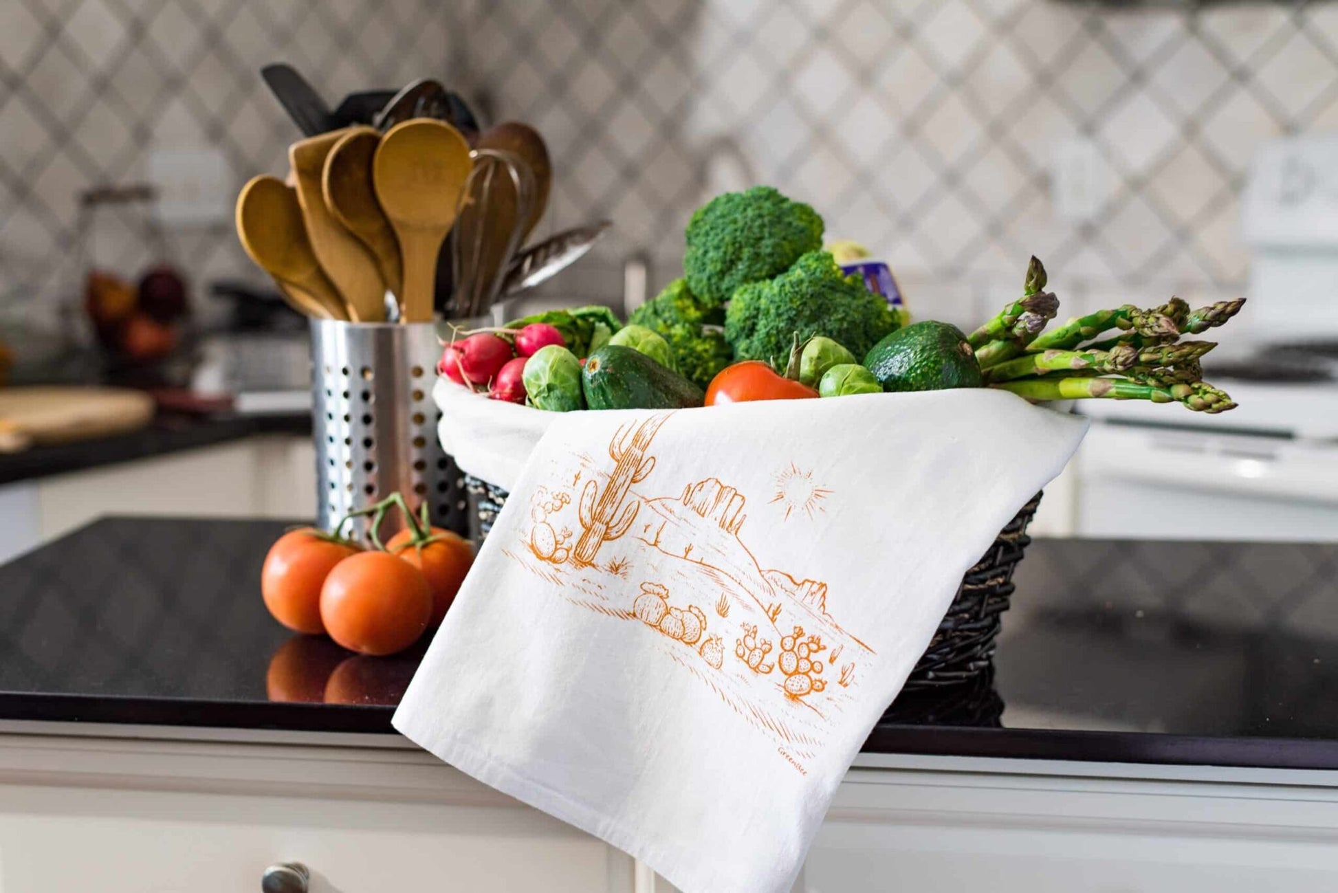 Desert tea towel with vegetables