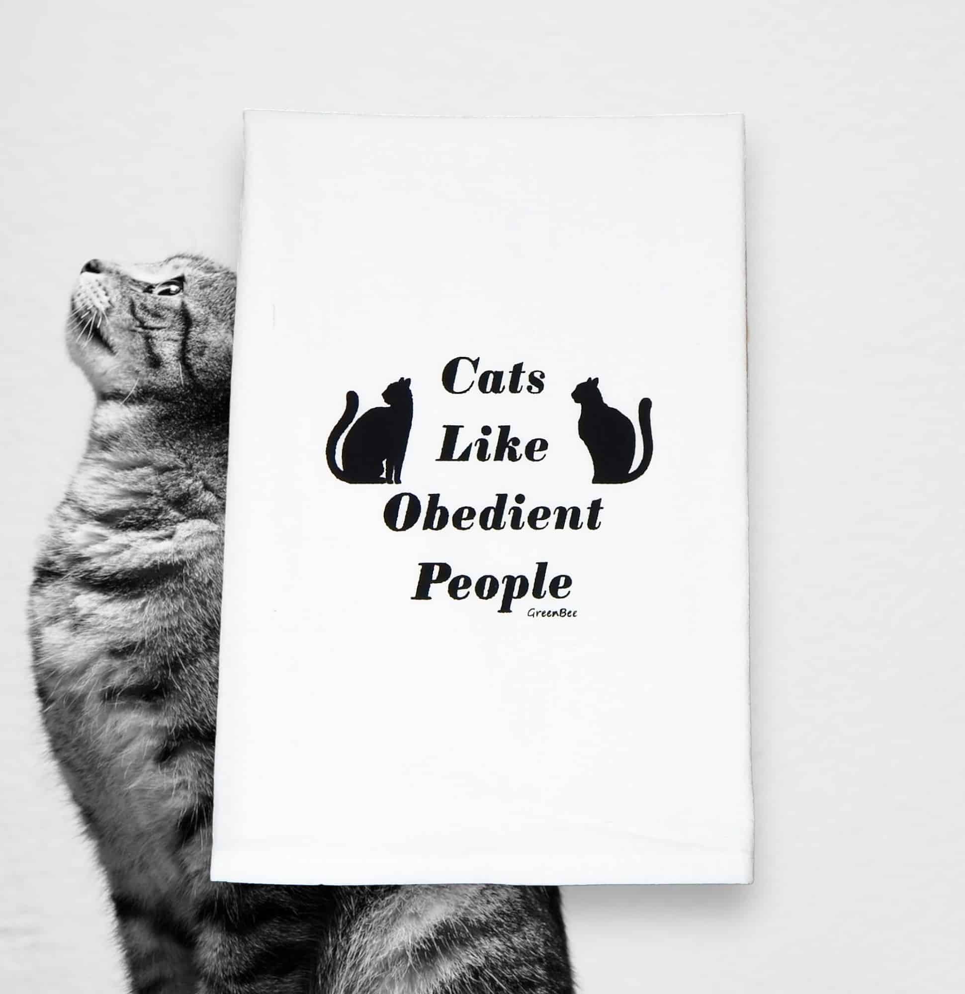 cats like obedient people kitchen tea towel