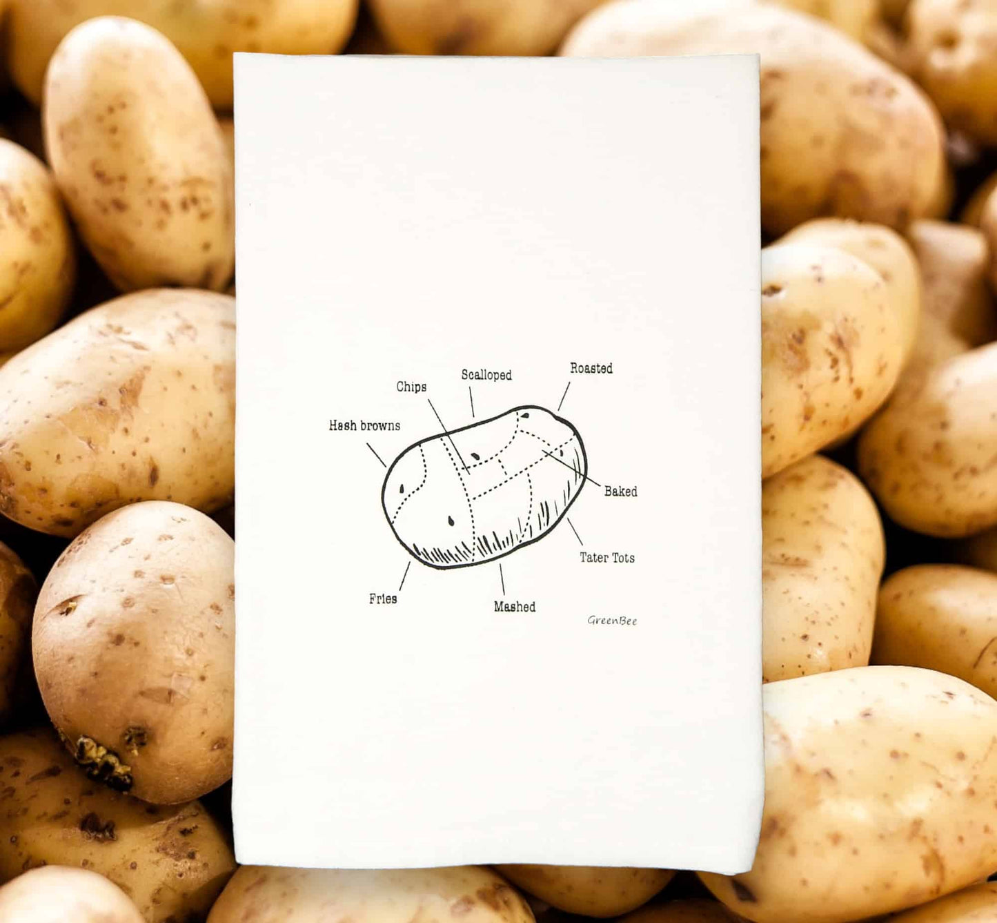 potato cuts funny kitchen tea towel