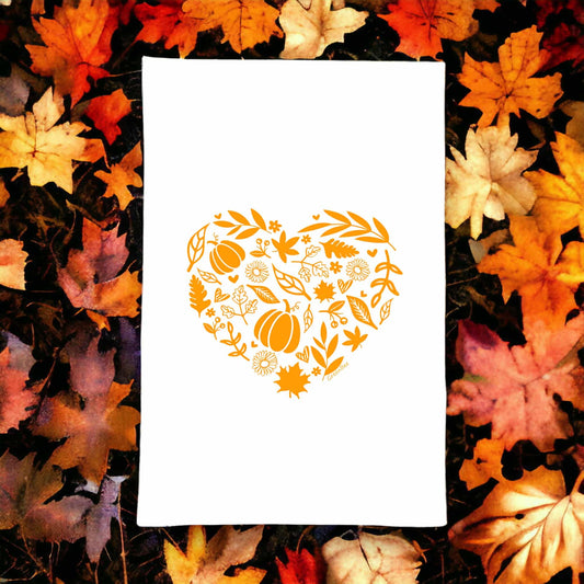 Fall heart kitchen tea towel