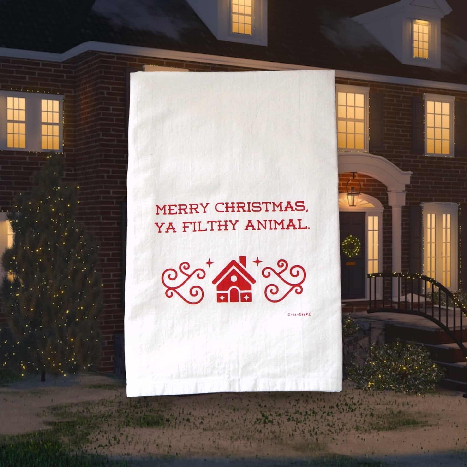 merry Christmas ya filthy animal kitchen tea towel