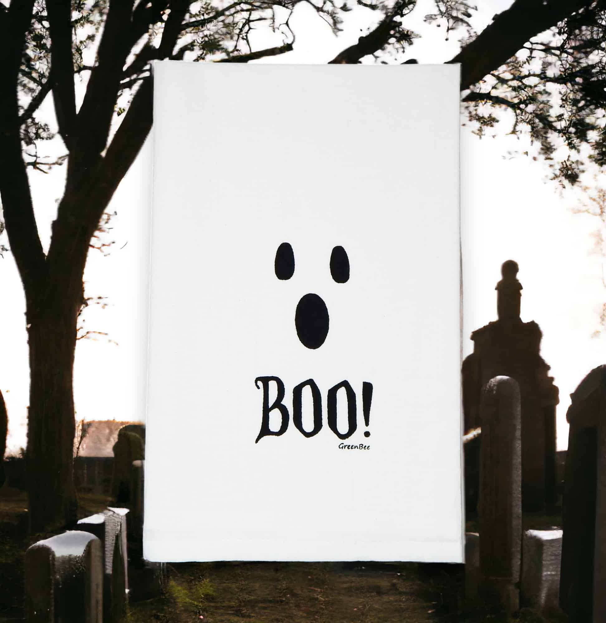 scary boo ghost kitchen tea towel