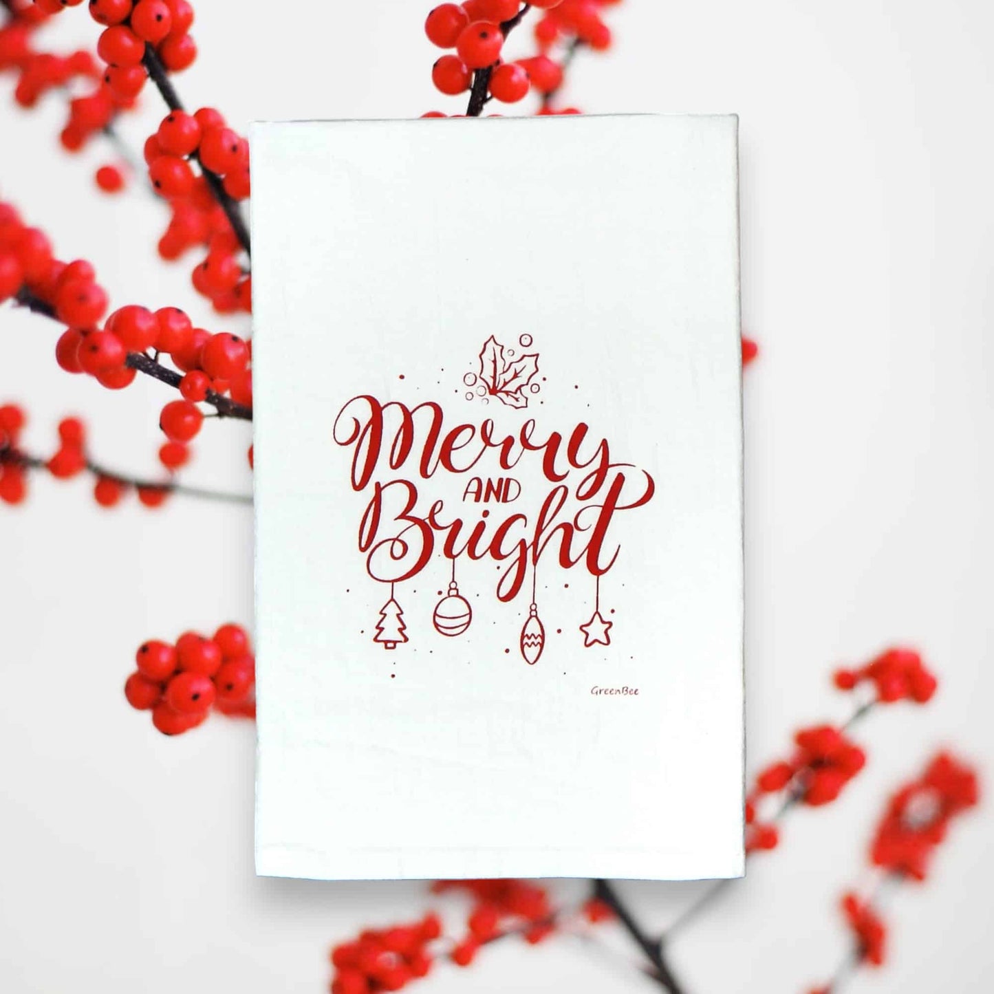 merry and bright kitchen tea towel