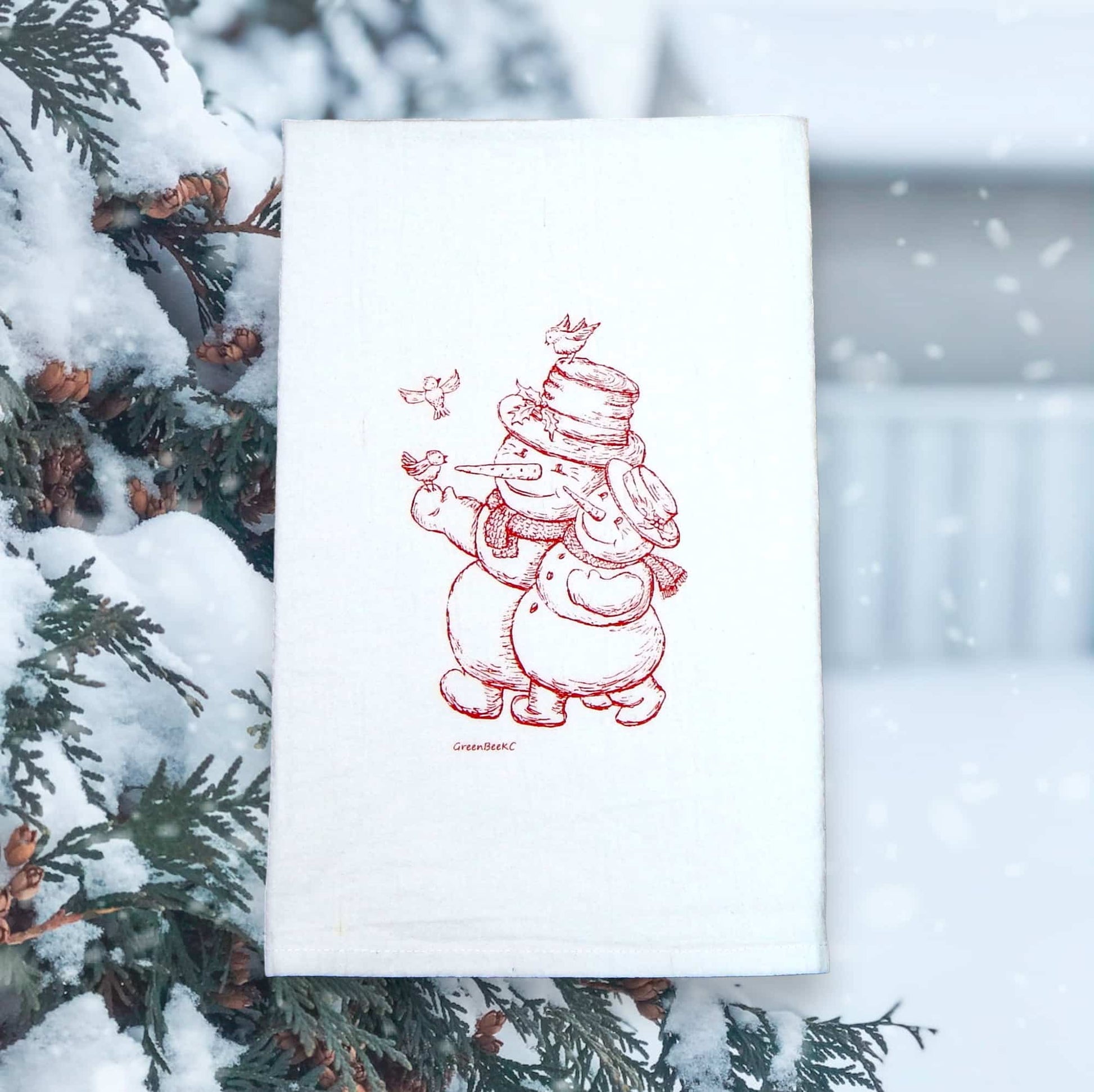 snowman kitchen tea towel