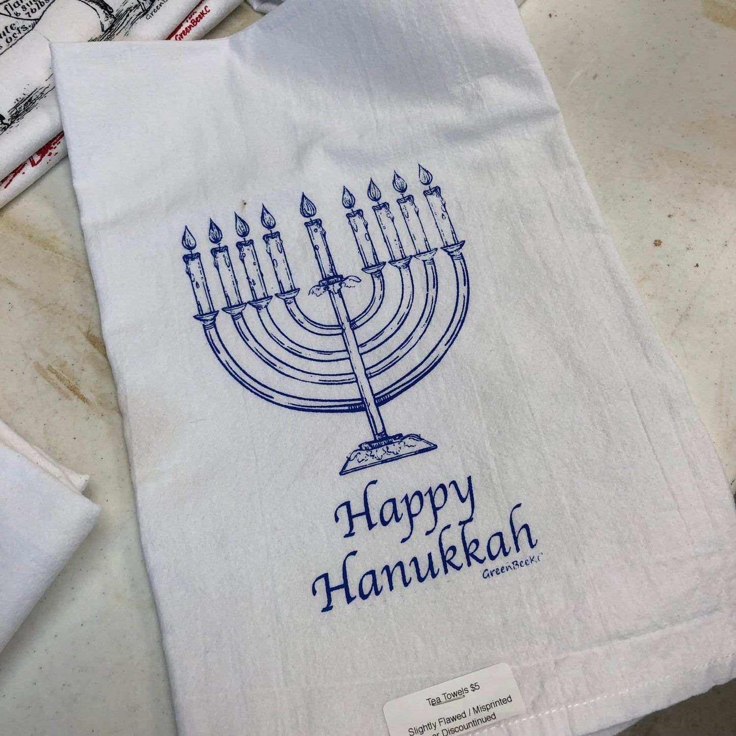 Menorah Hanukkah Tea Towel - Blue Ink