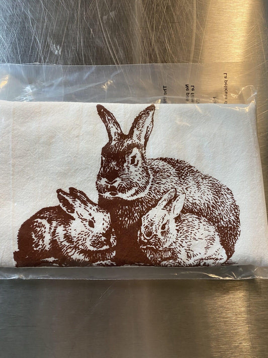 Bunny Family Tea Towel Seconds Sale Brown