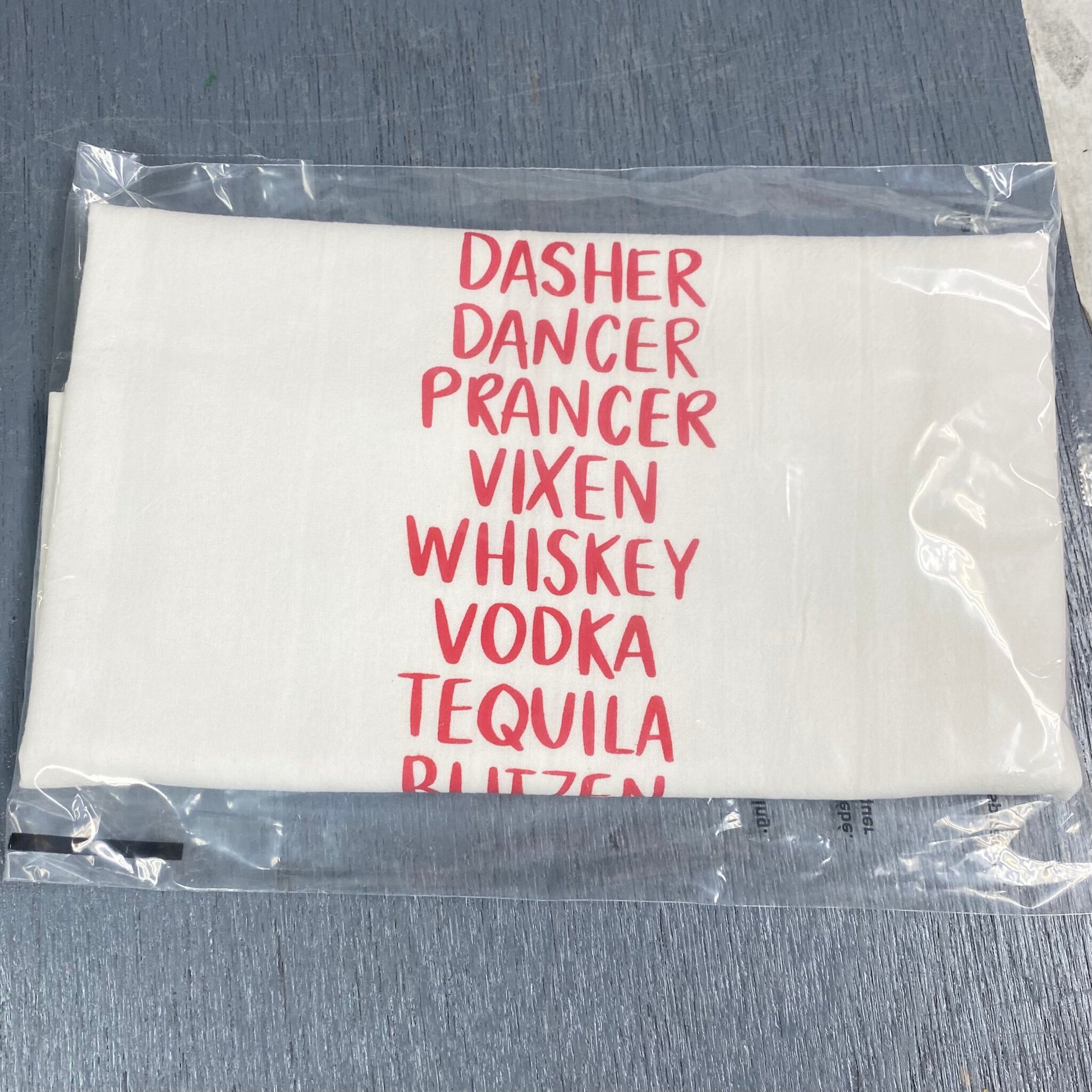 dasher dancer prancer vixen whiskey vodka tequila kitchen towel