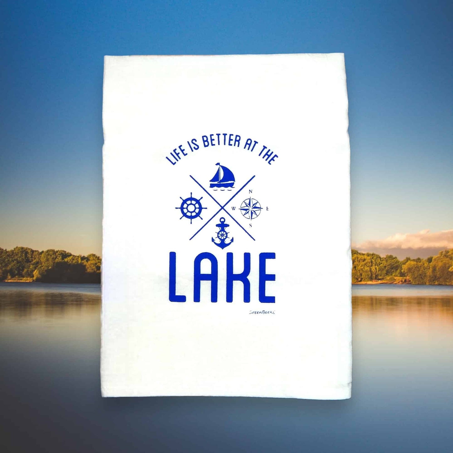 life is better at the lake kitchen tea towel