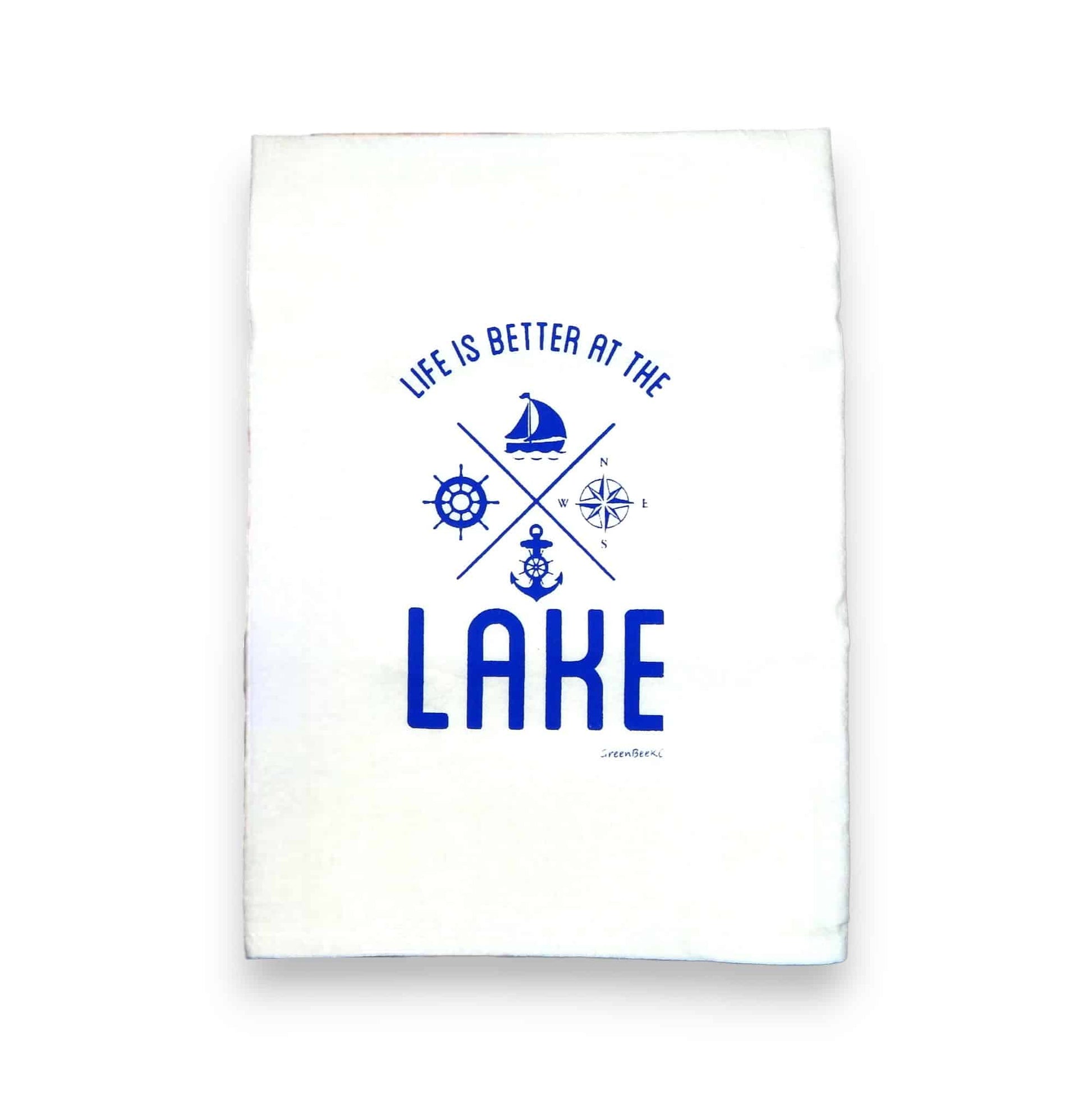 life is better at the lake kitchen tea towel