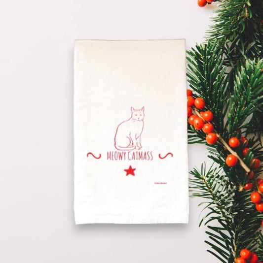 meow catmass kitchen tea towel