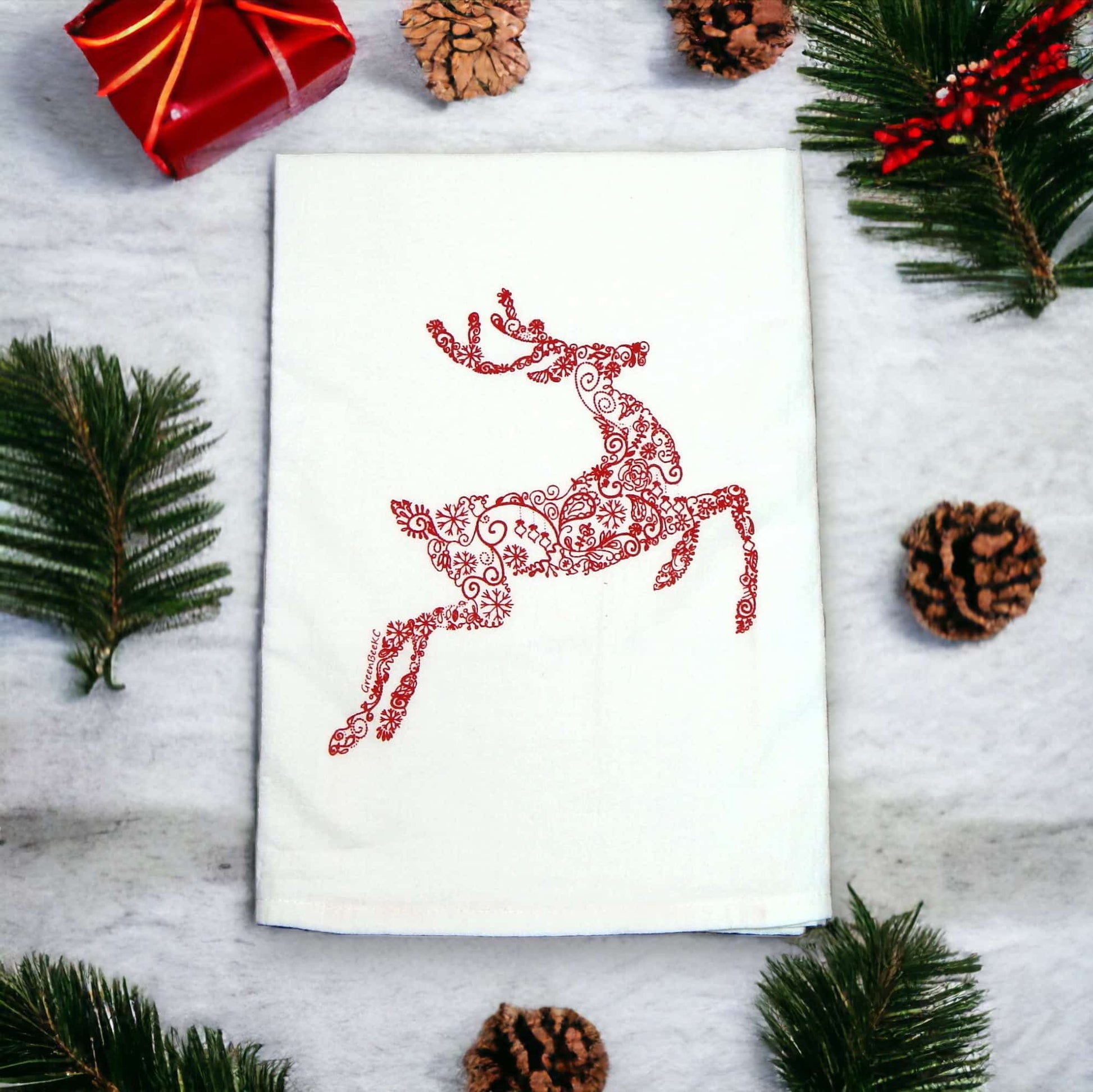 reindeer kitchen tea towel