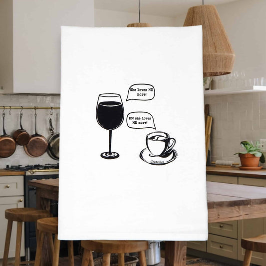 Wine Vs Coffee kitchen tea towel