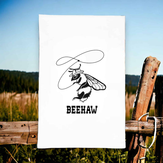 yeehaw cowboy bee kitchen tea towel