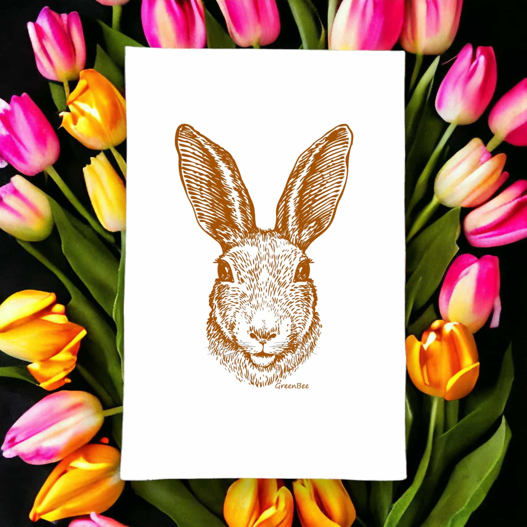 bunny ears easter kitchen tea towel