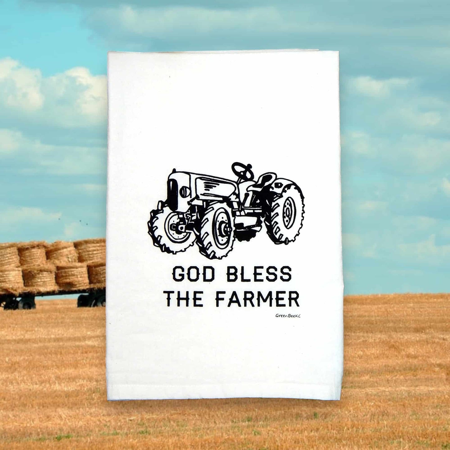 god bless the farmer kitchen tea towel