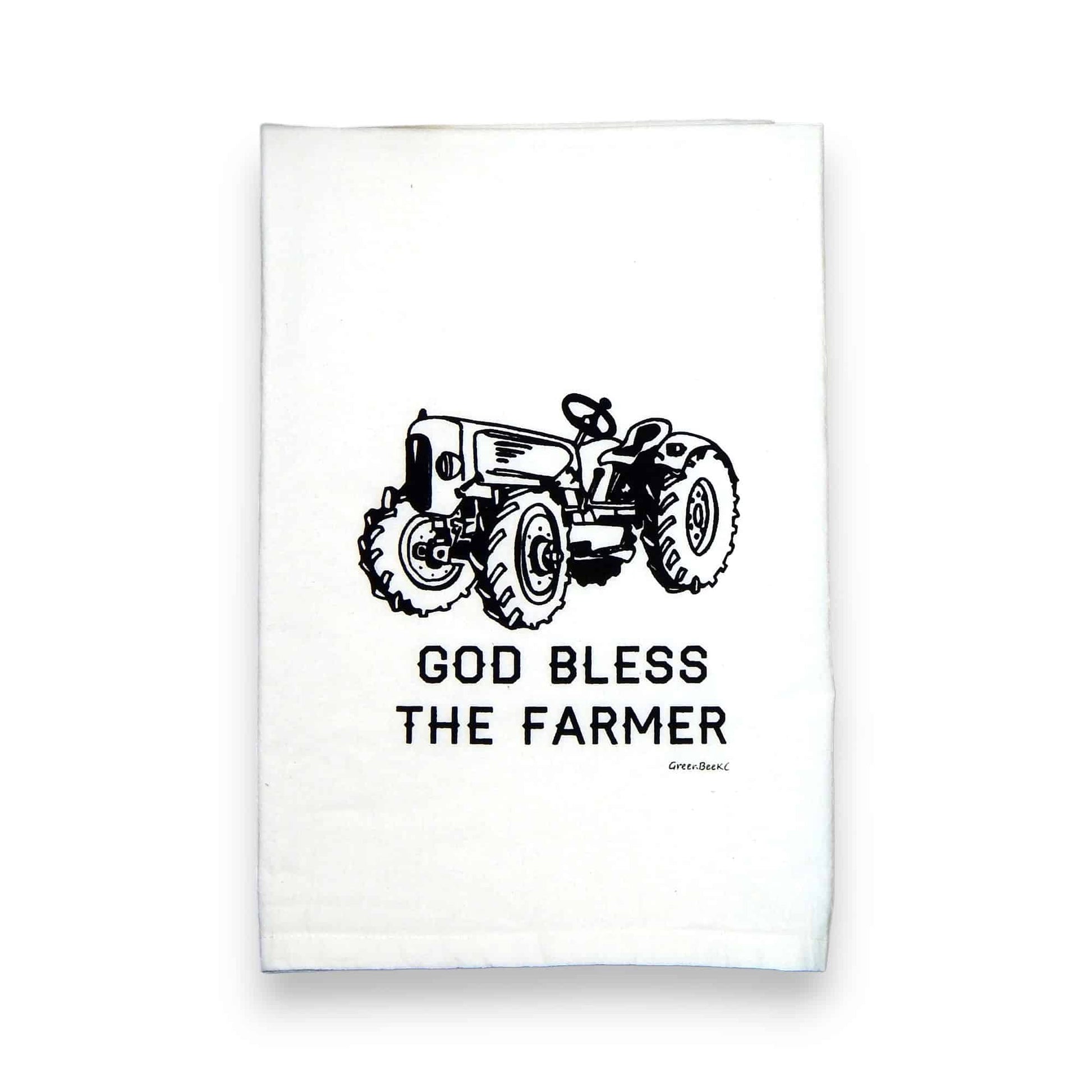 god bless the farmer kitchen tea towel