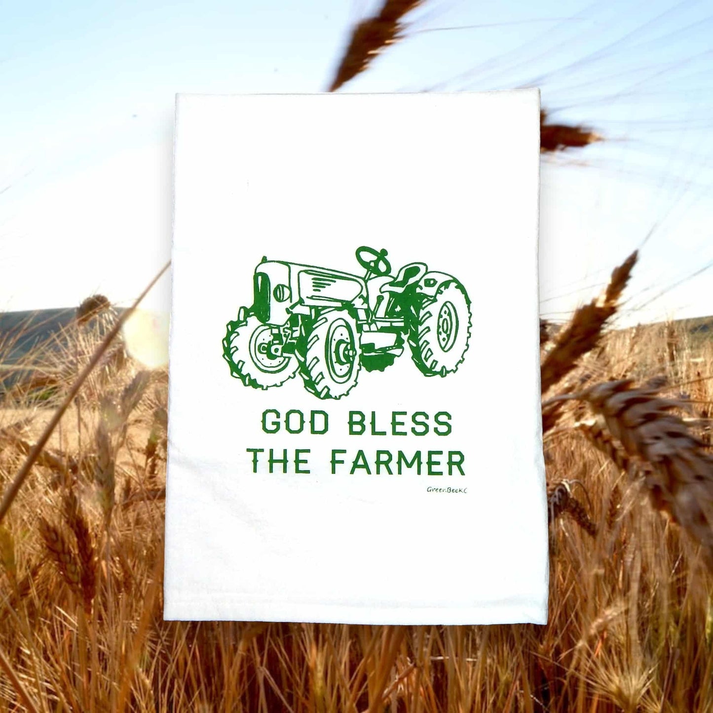 God Bless The Farmer Tea Towel Green Ink