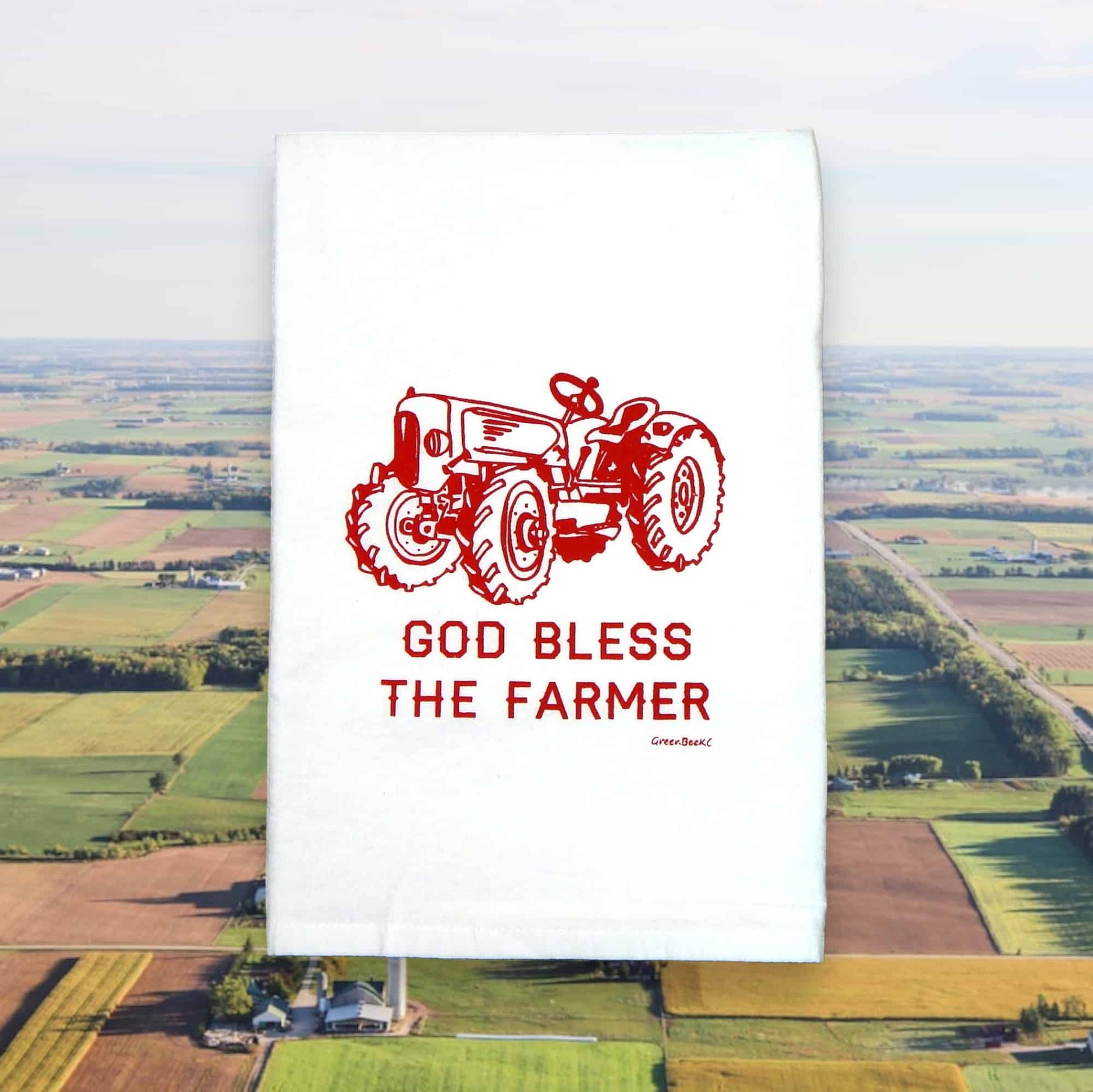 god bless the farmer kitchen tea towel