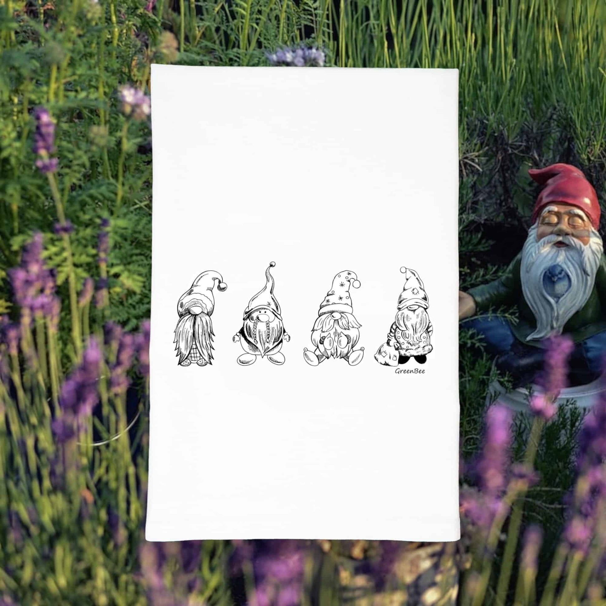 gnomes kitchen tea towel