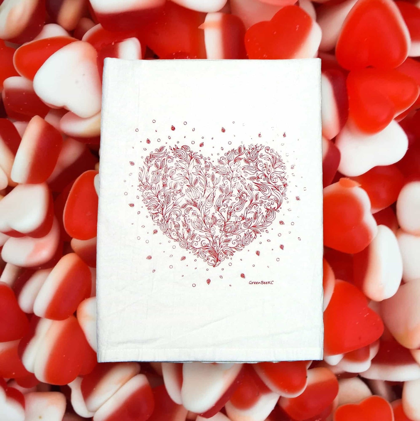 valentines wedding heart kitchen tea towel