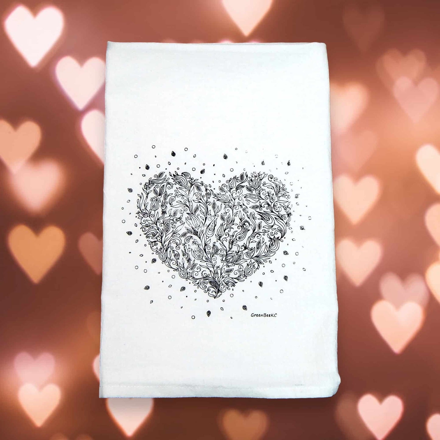 valentines wedding heart kitchen tea towel