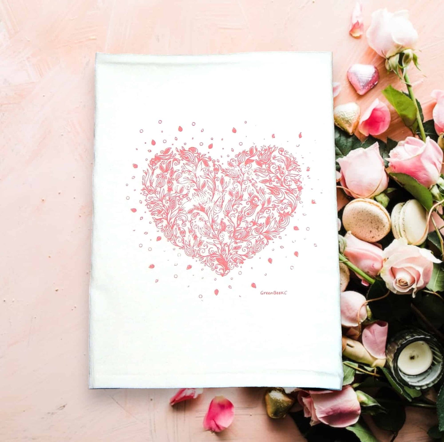 valentines wedding heart kitchen tea towel