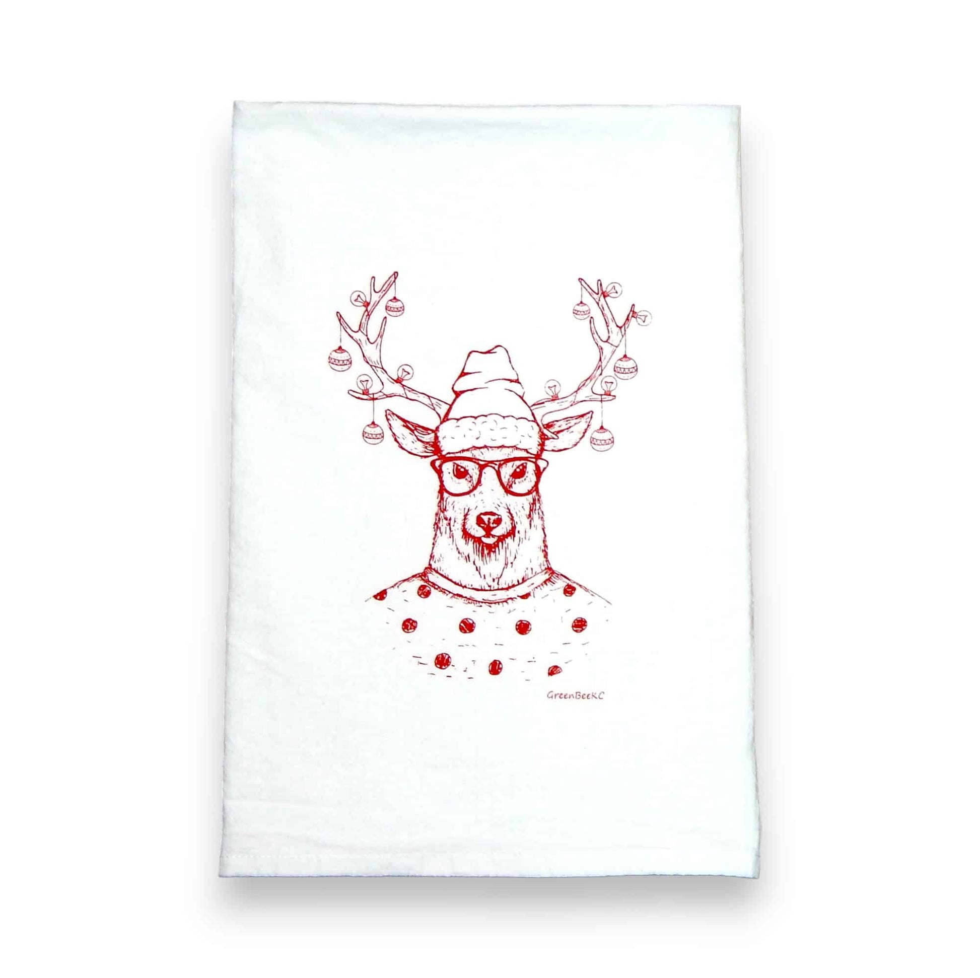 reindeer hipster deer Christmas kitchen tea towel