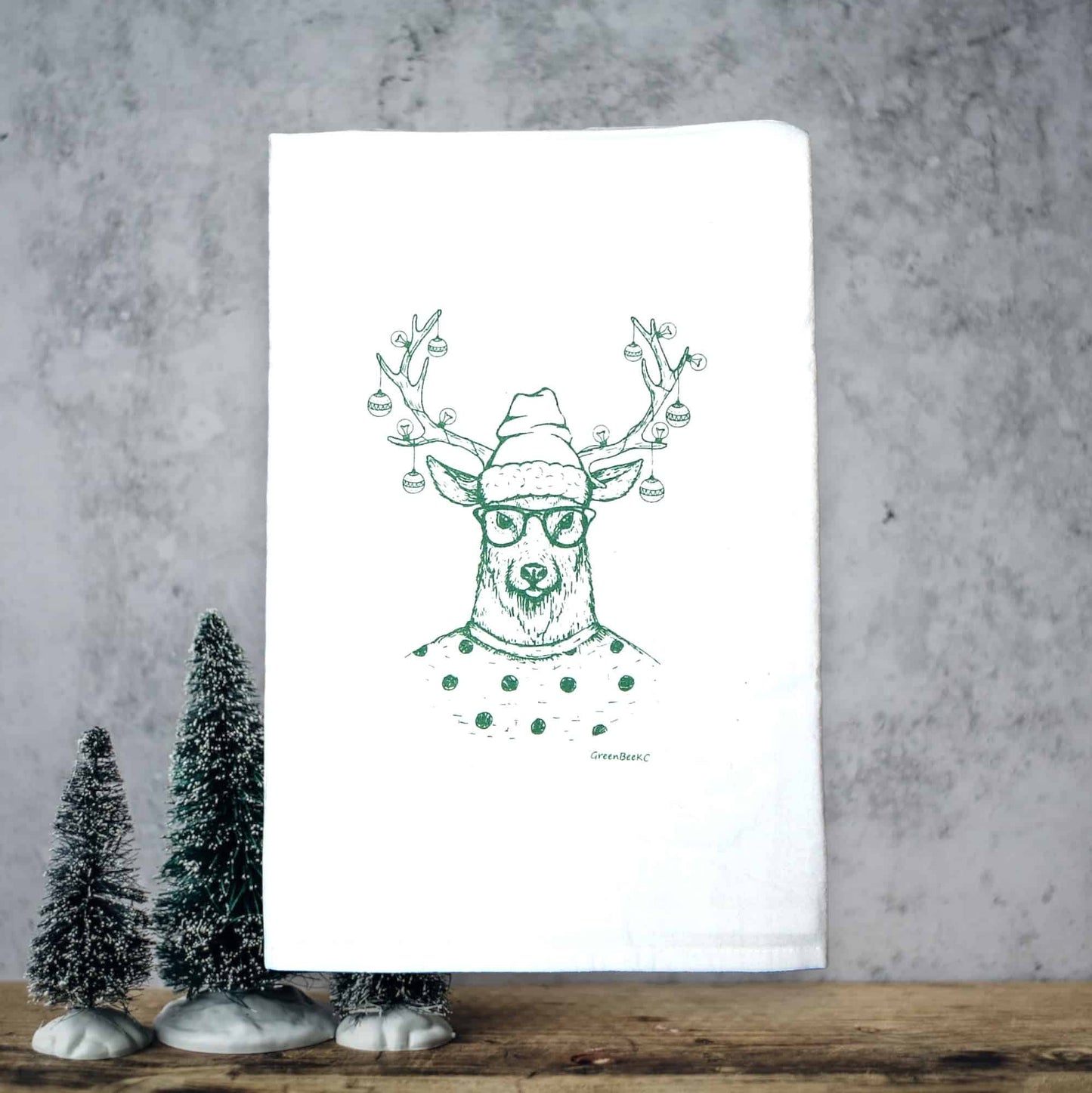 reindeer hipster deer Christmas kitchen tea towel