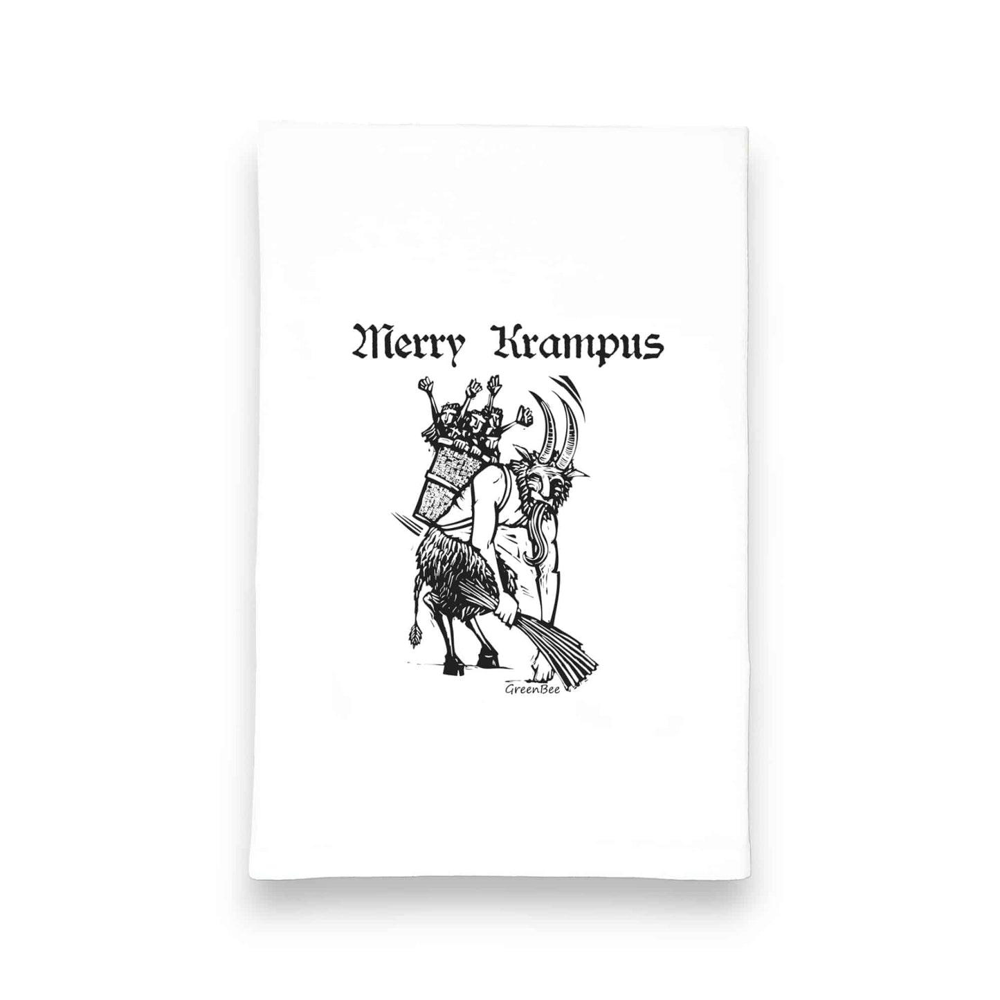 merry krampus kitchen tea towel