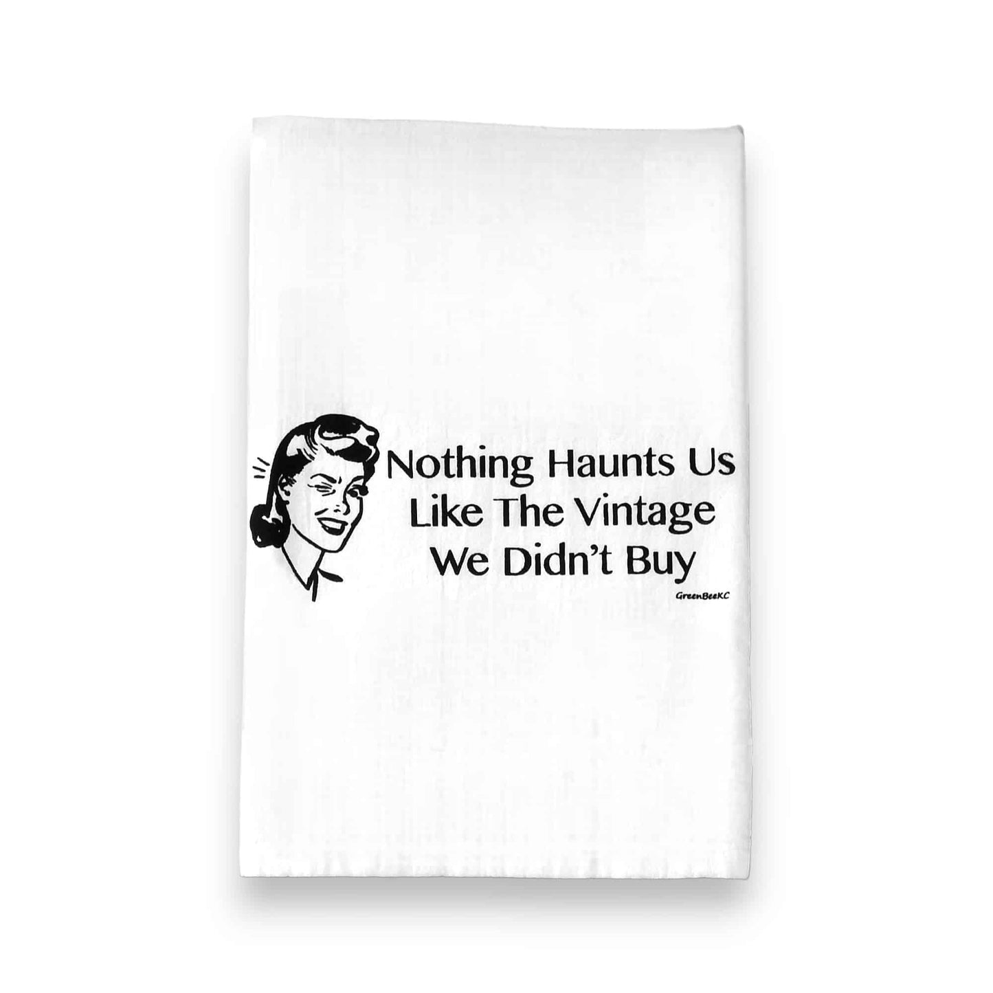 nothing haunts us like the vintage we didn't buy kitchen tea towel