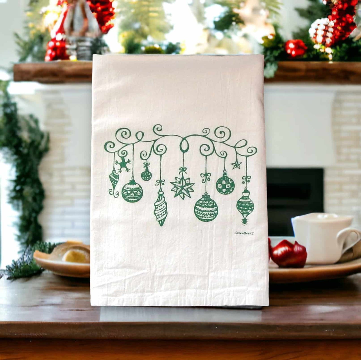 vintage ornaments kitchen tea towel