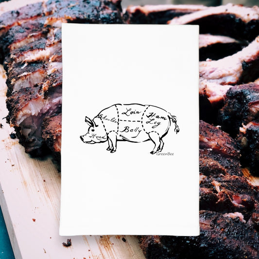 Pork butcher cuts kitchen tea towel