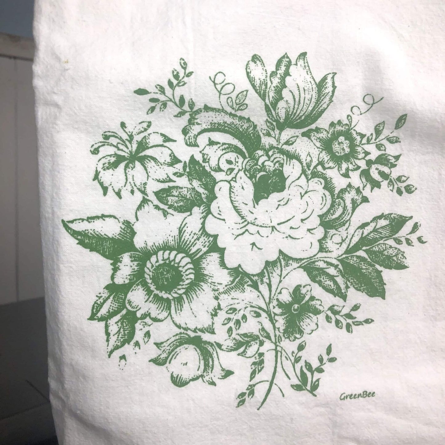 Green Posey Tea Towel