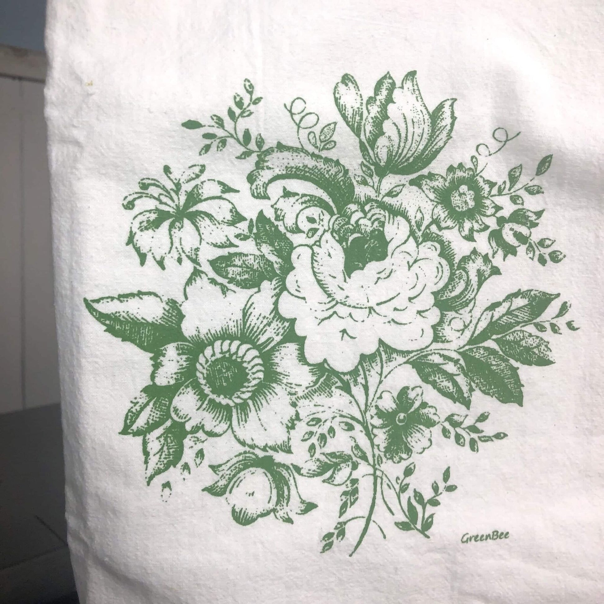 Green Posey Tea Towel