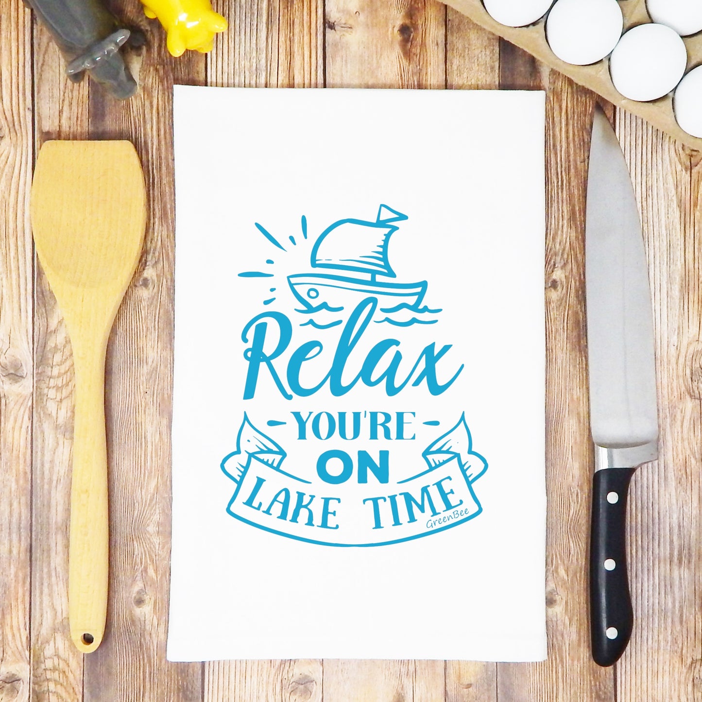 Relax You're On Lake Time Kitchen Tea Towel