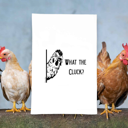 what the cluck chicken kitchen tea towel