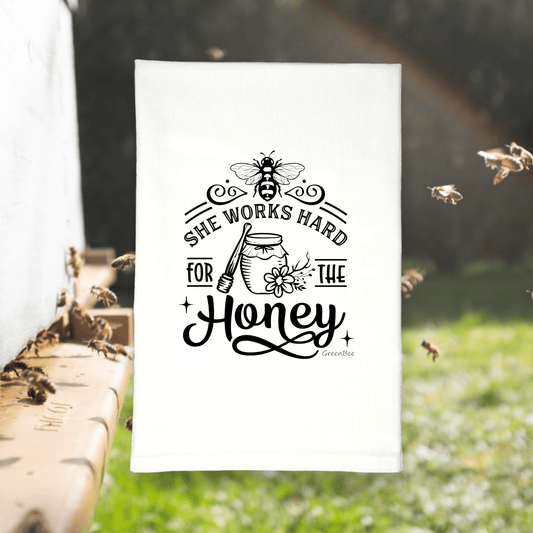 She works hard for the honey kitchen tea towel