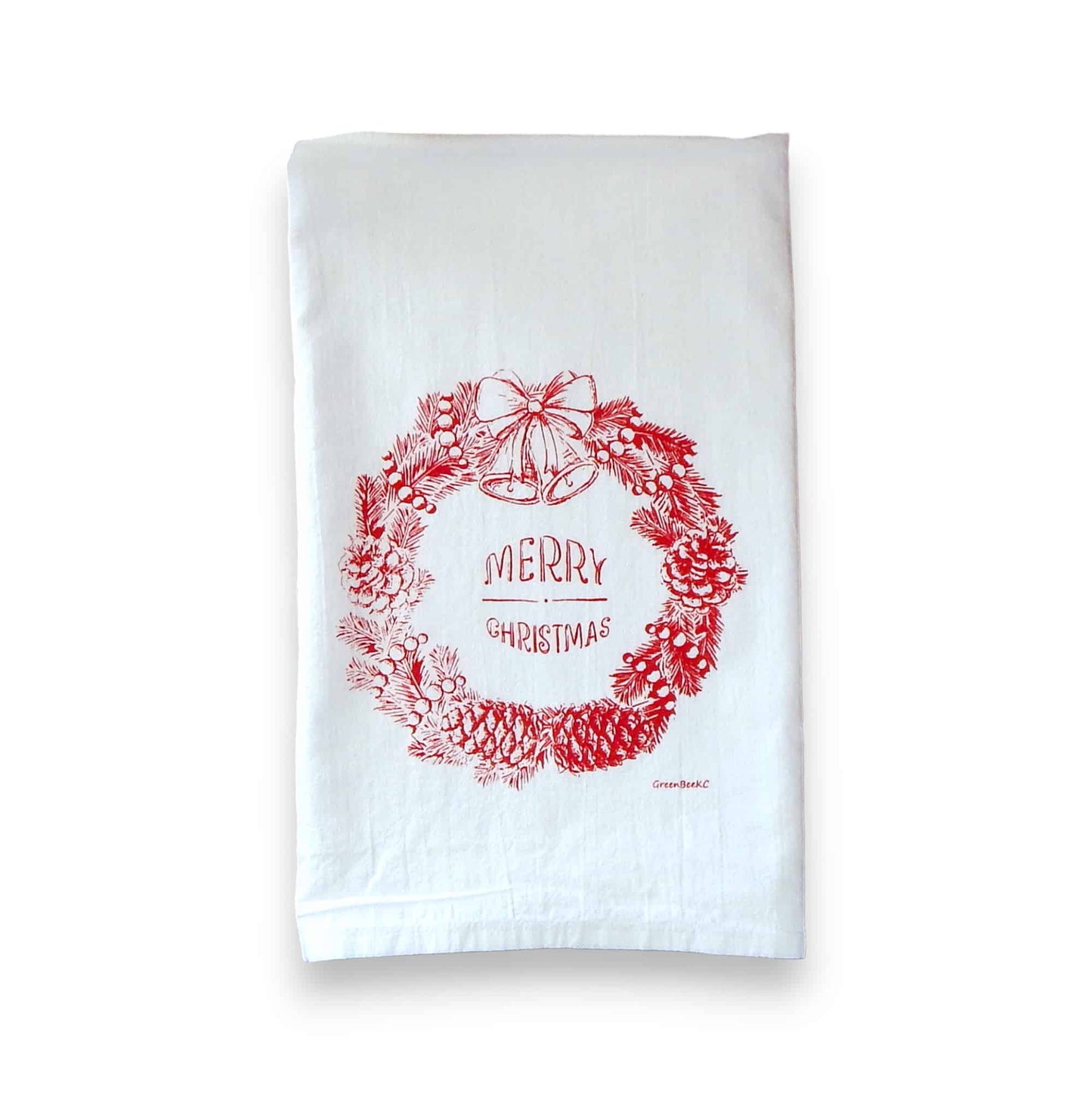 merry Christmas wreath Christmas kitchen tea towel